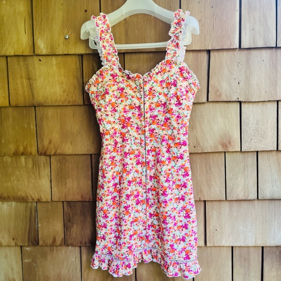 GUESS Floral Print Sangallo Carmen Mini Dress Eyelet Fabric Bustier-Style M - Picture 6 of 16